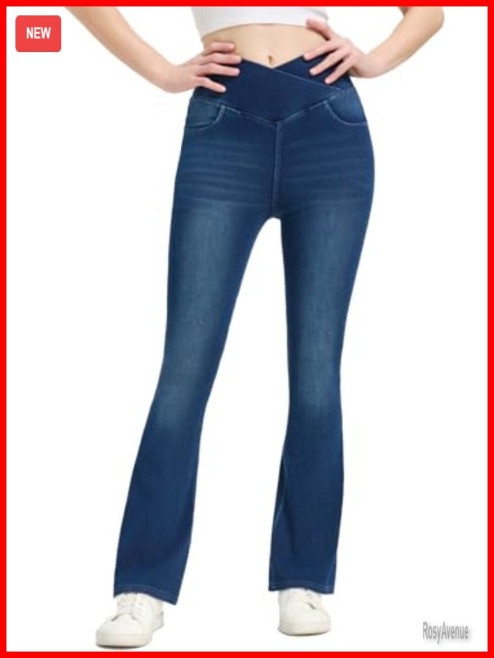 High Waisted Flared Jeans Tummy Control Stretchy Denim Pants with Welt Pockets